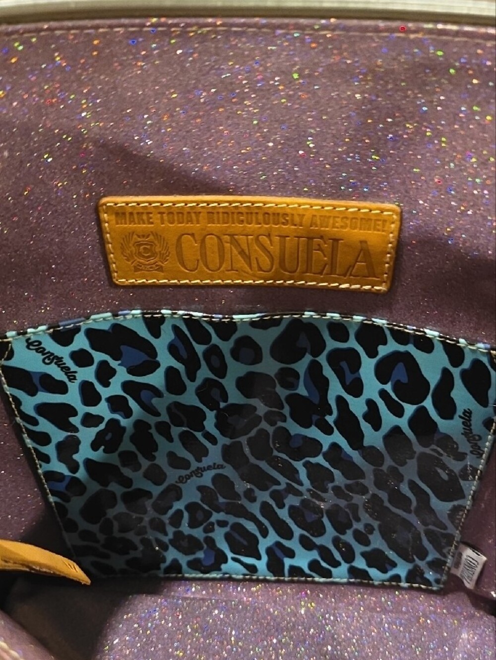 Consuela Black Tote with Light Blue Floral Embroidery and Tan Accents - Picture 2 of 10
